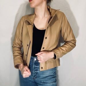 Leather Cult Cream Tan Button Up Leather Collared Jacket S